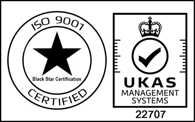 ISO 9001 certification mark, Black Star Certification, UKAS Management Systems 22707