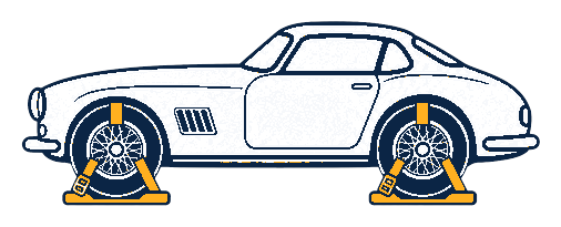 Illustration of a classic sports car secured with wheel straps