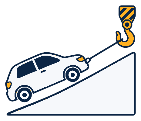 Illustration of a car being winched up a slope